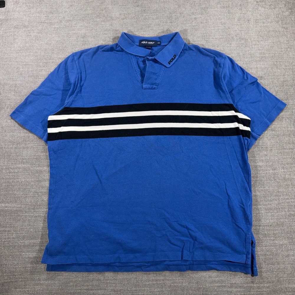 Polo Golf Ralph Lauren Polo Shirt Mens XXL Blue Good Striped V-Neck Cotton